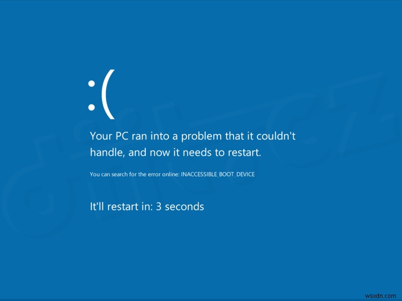 ठीक करें:Windows 7, 8 या 10 . पर INACCESSIBLE_BOOT_DEVICE ब्लू स्क्रीन 