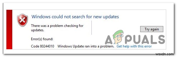 फिक्स:विंडोज अपडेट एरर कोड 80244010 