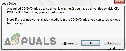फिक्स: एक आवश्यक सीडी / डीवीडी ड्राइव डिवाइस ड्राइवर गुम है  त्रुटि संदेश एक यूएसबी से विंडोज 7 स्थापित करते समय 