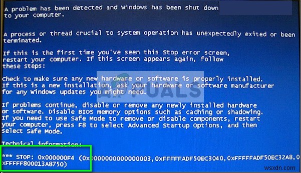 फिक्स:0x000000F4 ब्लू स्क्रीन स्टॉप एरर 