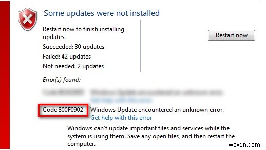 फिक्स:विंडोज अपडेट एरर 800f0902