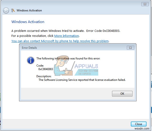 फिक्स:विंडोज 7 एक्टिवेशन एरर कोड 0xc004e003 