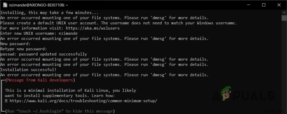 ठीक करें:WSL पर  आपके किसी फ़ाइल सिस्टम को माउंट करने में त्रुटि हुई  