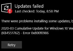 [फिक्स] विंडोज 0x800F0986 त्रुटि के साथ निम्नलिखित अद्यतन स्थापित करने में विफल रहा 