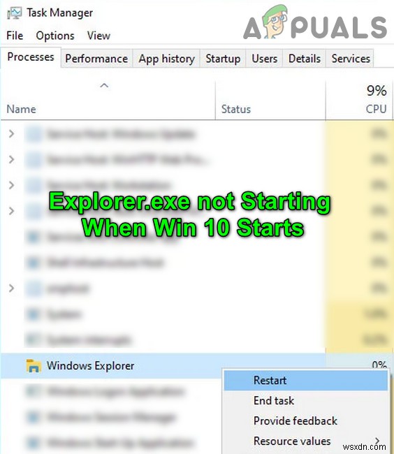 [फिक्स] Explorer.exe Windows 10 प्रारंभ होने पर प्रारंभ नहीं हो रहा है 