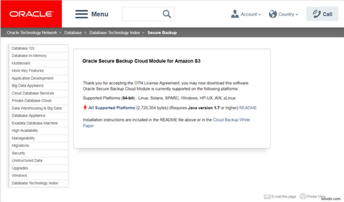 Amazon सिंपल स्टोरेज सर्विस के साथ Oracle का बैकअप लें 
