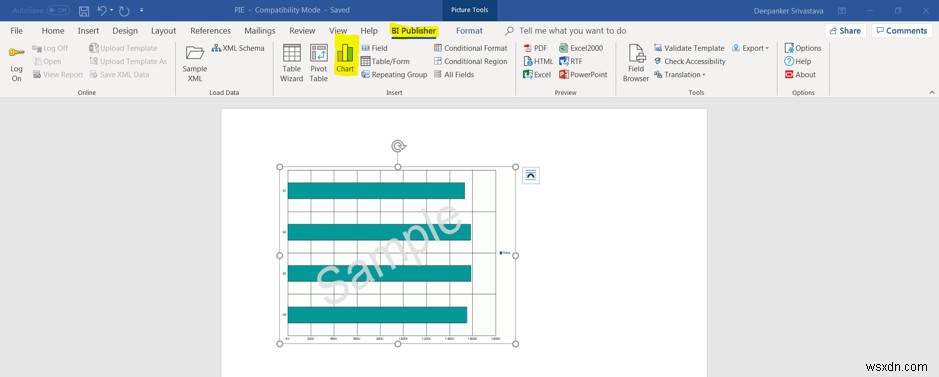 चार्ट दिखाने के लिए XML प्रकाशक का उपयोग करें 