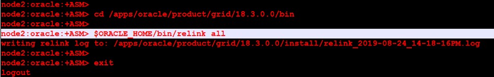 क्लस्टर और डेटाबेस बायनेरिज़ के लिए Oracle v18c ग्रिड इन्फ्रास्ट्रक्चर को फिर से जोड़ना 