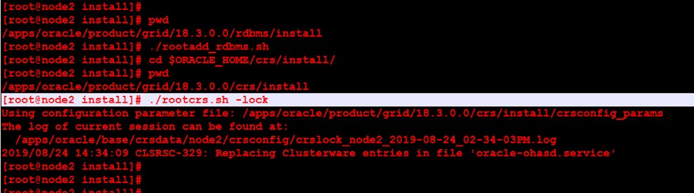 क्लस्टर और डेटाबेस बायनेरिज़ के लिए Oracle v18c ग्रिड इन्फ्रास्ट्रक्चर को फिर से जोड़ना 