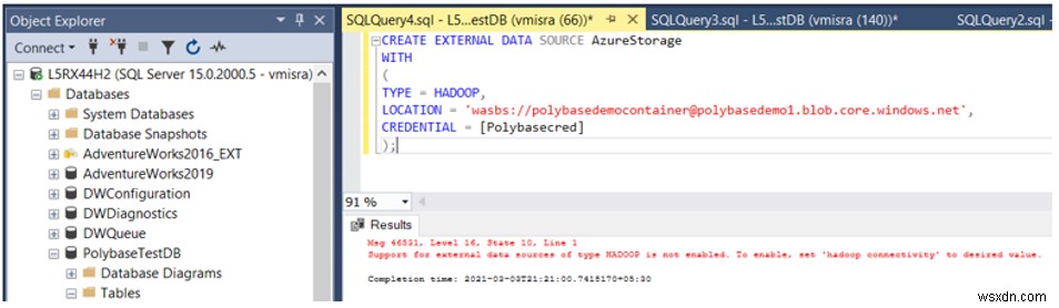 SQL PolyBase सेटअप समस्याएँ 