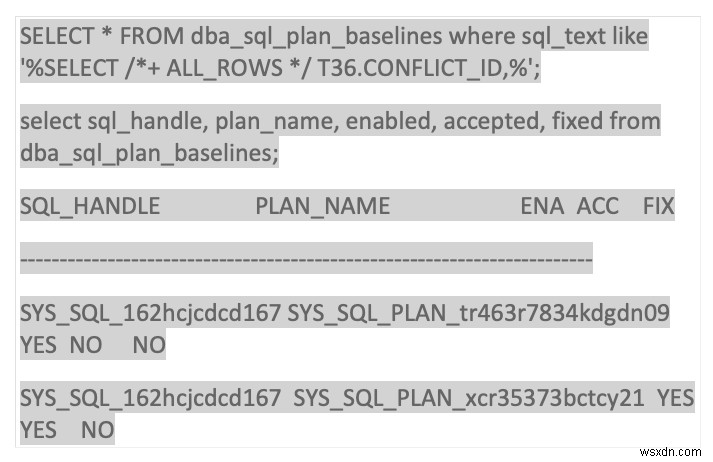 Oracle SQL प्रोफ़ाइल और आधार रेखा 