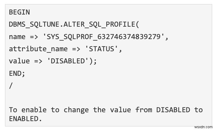 Oracle SQL प्रोफ़ाइल और आधार रेखा 