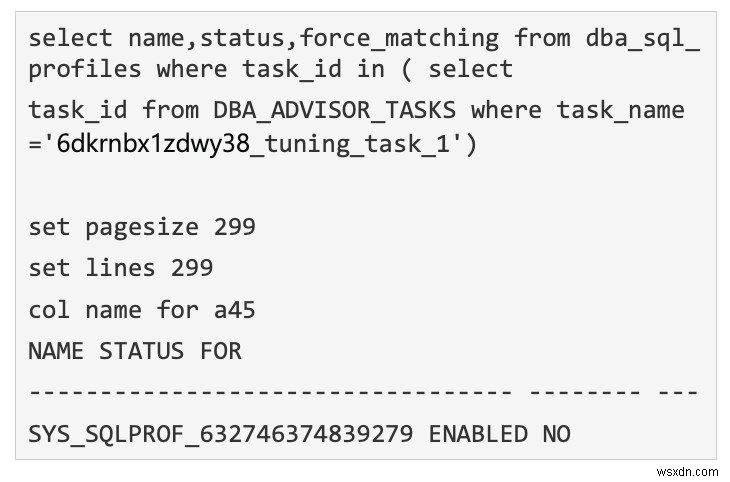 Oracle SQL प्रोफ़ाइल और आधार रेखा 