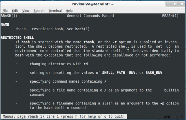 rbash - एक प्रतिबंधित बैश शेल व्यावहारिक उदाहरणों के साथ समझाया गया 