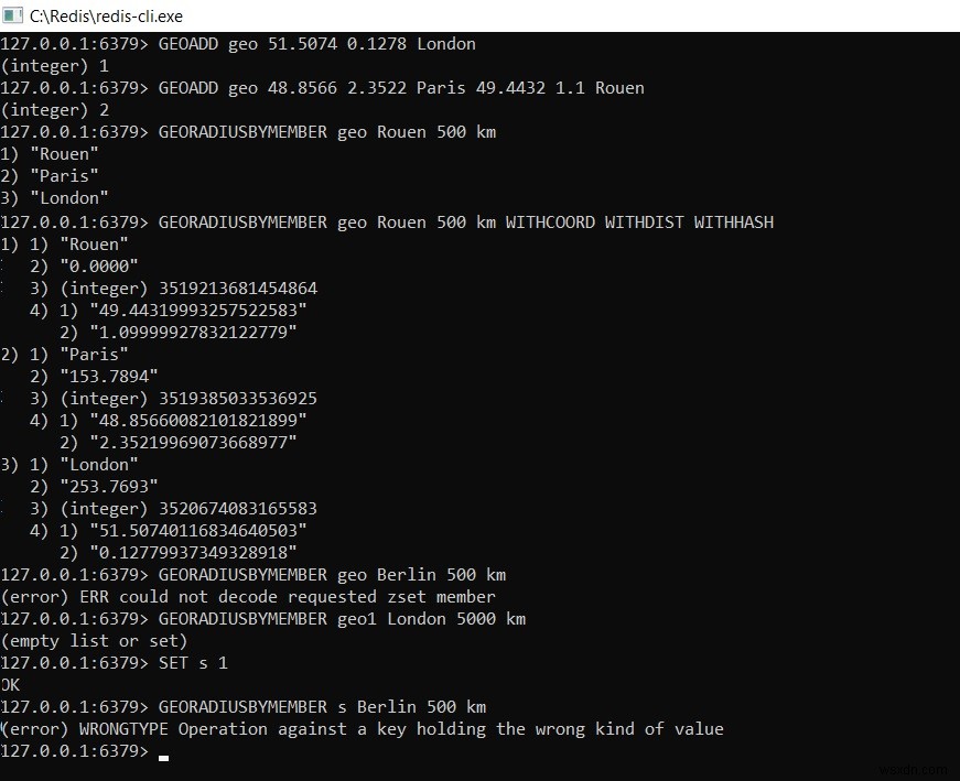 उदाहरण के साथ Redis GEORADIUSBYMEMBER कमांड - Redis Tutorial 