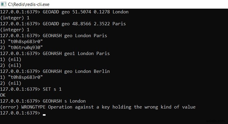 Redis GEOHASH - भू-स्थानिक मूल्य के कई सदस्यों की जियोहाश स्ट्रिंग कैसे प्राप्त करें 