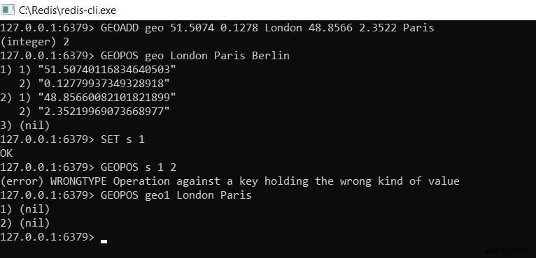 Redis GEOPOS - देशांतर कैसे प्राप्त करें, भू-स्थानिक मूल्य के कई सदस्यों का अक्षांश 