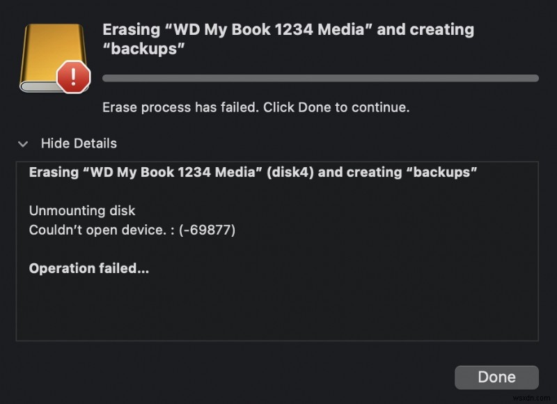 [Fixed] Mac/USB/SD कार्ड मिटाते समय Mac पर डिवाइस 69877 नहीं खोल सका