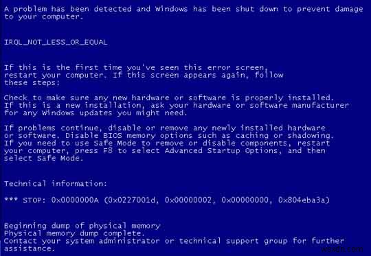 Windows XP को कैसे ठीक करें  0x0000000A रोकें  त्रुटि