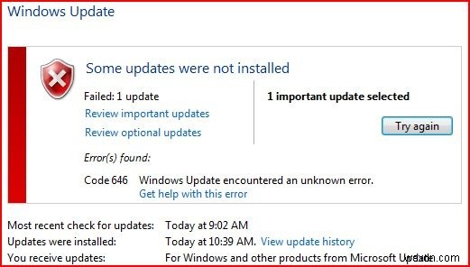 646 Windows Vista अपडेट त्रुटि को कैसे ठीक करें