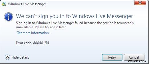 Windows Live Messenger 80040154 त्रुटि को कैसे ठीक करें