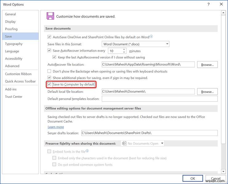 ऑफिस दस्तावेज़ों को डिफ़ॉल्ट रूप से स्थानीय कंप्यूटर पर कैसे सहेजें