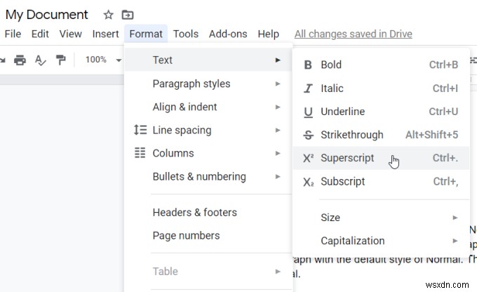 Google डॉक्स में सबस्क्रिप्ट और सुपरस्क्रिप्ट कैसे करें