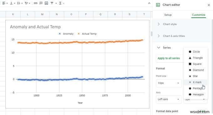 Google पत्रक में रेखा ग्राफ़ कैसे बनाएं