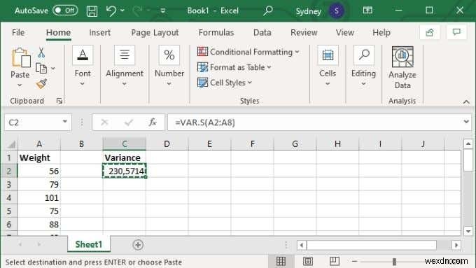 Excel में वेरिएंस की गणना कैसे करें