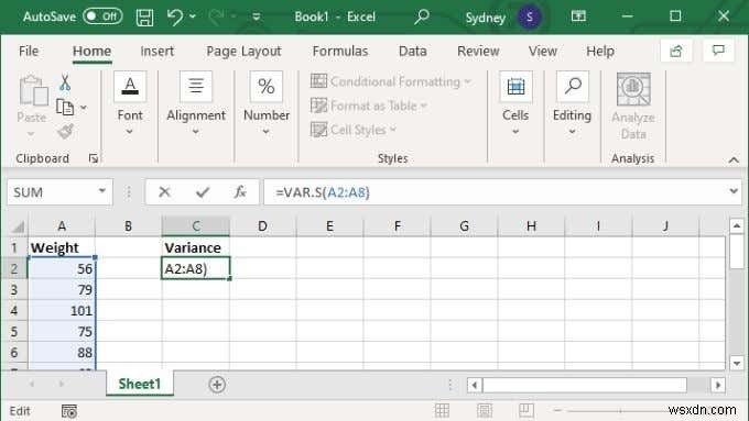 Excel में वेरिएंस की गणना कैसे करें