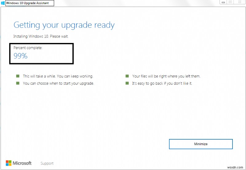 फिक्स विंडोज 10 अपग्रेड असिस्टेंट 99% पर अटका हुआ है 