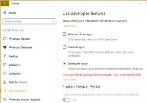 फिक्स डेवलपर मोड पैकेज त्रुटि कोड 0x80004005 स्थापित करने में विफल रहा 