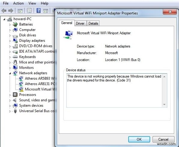 Microsoft वर्चुअल Wifi मिनिपोर्ट एडेप्टर ड्राइवर समस्या [समाधान] 