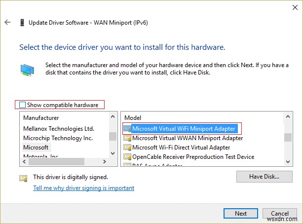 Microsoft वर्चुअल Wifi मिनिपोर्ट एडेप्टर ड्राइवर समस्या [समाधान] 