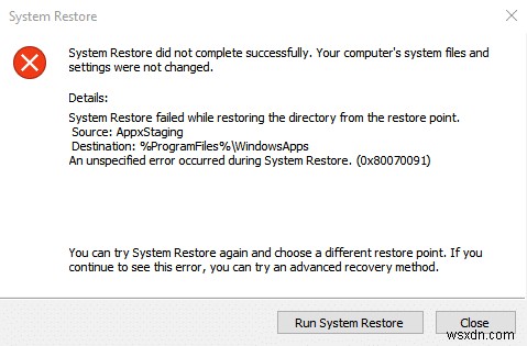 फिक्स सिस्टम रिस्टोर एरर 0x80070091 