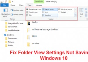 फिक्स फोल्डर व्यू सेटिंग्स विंडोज 10 में सेव नहीं हो रही हैं 