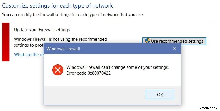 फिक्स विंडोज फ़ायरवॉल त्रुटि कोड 0x80070422 चालू नहीं कर सकता 