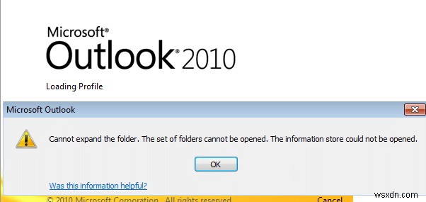 फिक्स आपका डिफ़ॉल्ट ईमेल फ़ोल्डर नहीं खोल सकता। सूचना भंडार नहीं खोला जा सका 