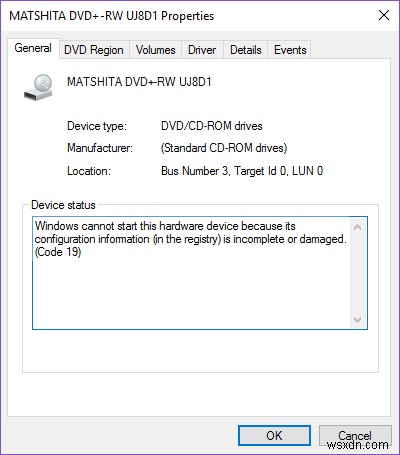 Windows 10 पर DVD/CD ROM त्रुटि कोड 19 को ठीक करें 