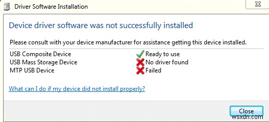 MTP USB डिवाइस ड्राइवर इंस्टॉलेशन को ठीक करें विफल 