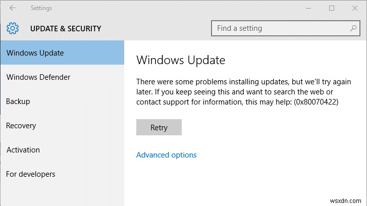 विंडोज 10 अपडेट त्रुटि को ठीक करें 0x80070422 
