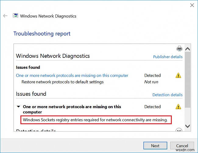 नेटवर्क कनेक्टिविटी के लिए आवश्यक Windows सॉकेट्स रजिस्ट्री प्रविष्टियाँ ठीक करें गायब हैं 