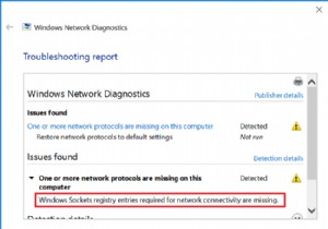 नेटवर्क कनेक्टिविटी के लिए आवश्यक Windows सॉकेट्स रजिस्ट्री प्रविष्टियाँ ठीक करें गायब हैं 