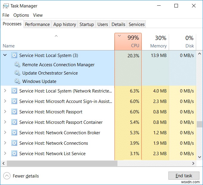 सर्विस होस्ट द्वारा उच्च CPU उपयोग को ठीक करें:स्थानीय सिस्टम 