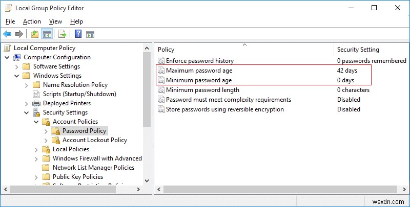 Windows 10 में अधिकतम और न्यूनतम पासवर्ड आयु बदलें
