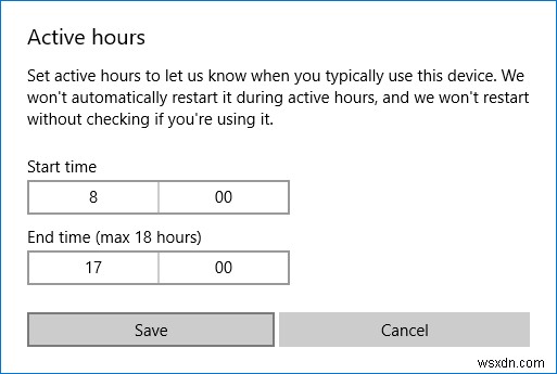 Windows 10 अपडेट के लिए सक्रिय घंटे अक्षम करें