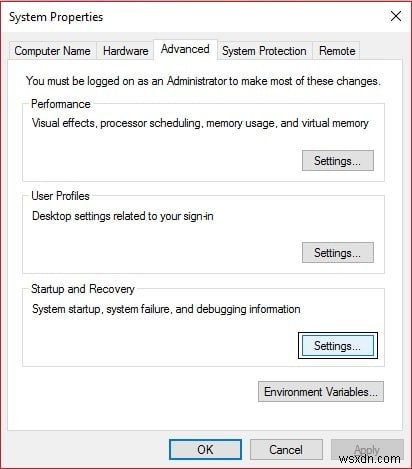 Windows 10 में सिस्टम विफलता पर स्वचालित पुनरारंभ अक्षम करें