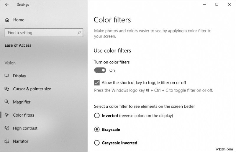 विंडोज 10 में कलर फिल्टर्स को इनेबल या डिसेबल करें 