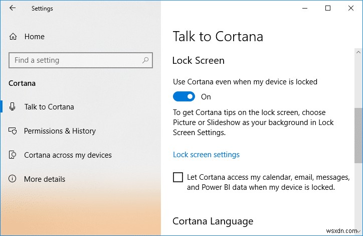 Windows 10 लॉक स्क्रीन पर Cortana सक्षम या अक्षम करें