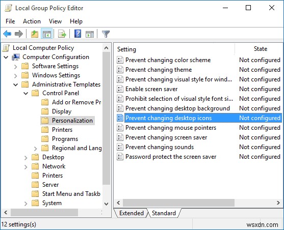 उपयोगकर्ता को Windows 10 में डेस्कटॉप आइकन बदलने से रोकें
